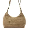  Dámska taupe kabelka cez rameno z semišovej kože Luka 26-052, bočná taupe 35 x 26 x 13 cm