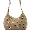  Dámska taupe kabelka cez rameno z semišovej kože Luka 26-052, bočná taupe 35 x 26 x 13 cm