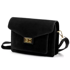    Dámska čierna crossbody kabelka Luka 26-061 z semišovej kože 23 x 16,5 x 9 cm