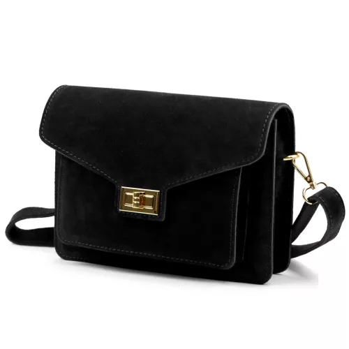 Dámska čierna crossbody kabelka Luka 26-061 z semišovej kože 23 x 16,5 x 9 cm