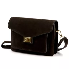    Dámska crossbody kabelka Luka 26-061 tmavohnedá z semišovej kože 23 x 16,5 x 9 cm