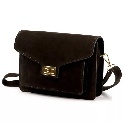  Dámska crossbody kabelka Luka 26-061 tmavohnedá z semišovej kože 23 x 16,5 x 9 cm