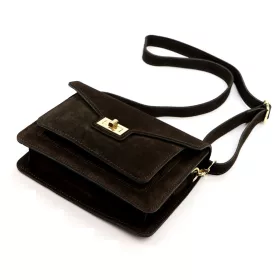    Dámska crossbody kabelka Luka 26-061 tmavohnedá z semišovej kože 23 x 16,5 x 9 cm
