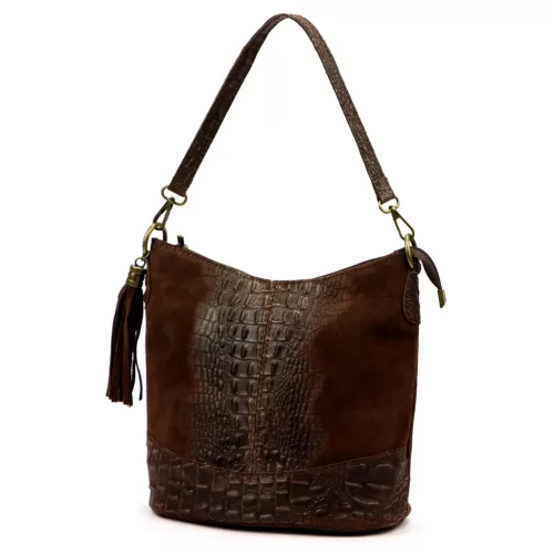  Dámska kožená kabelka cez rameno Luka 26-027 CROCO hnedá 26 x 26 x 16 cm