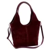  Dámska kožená kabelka cez rameno Luka 26-013 bordovej farby, bočná taška 39 x 33 x 12 cm