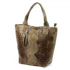    Dámska kabelka cez rameno Luka 26-026 CROCO taupe z kože s krokodílím vzorom, shopper 40 x 36 x 19 cm