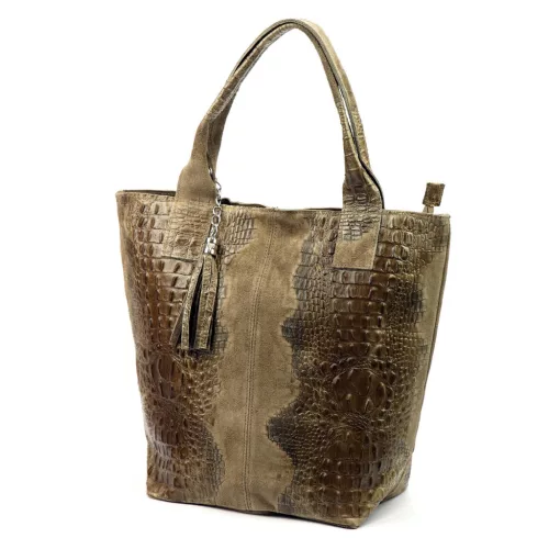  Dámska kabelka cez rameno Luka 26-026 CROCO taupe z kože s krokodílím vzorom, shopper 40 x 36 x 19 cm