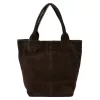  Dámska tmavohnedá semišová kožená kabelka cez rameno Luka 26-026, shopper, 40 x 35 x 18 cm