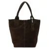  Dámska tmavohnedá semišová kožená kabelka cez rameno Luka 26-026, shopper, 40 x 35 x 18 cm