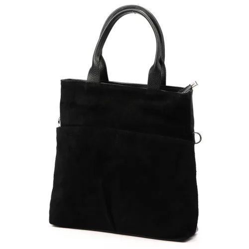 Dámska čierna semišová kožená kabelka Luka 26-066, crossbody, 36 x 32 x 10 cm