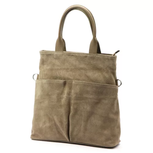  Dámska semišová kožená kabelka Luka 26-066 v béžovej farbe, crossbody, 36 x 32 x 10 cm