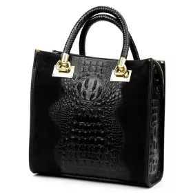   Luka 26-072 fekete krokodilmintás-velúr bőr női kézitáska 30 x 28 x 13 cm