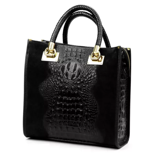 Luka 26-072 fekete krokodilmintás-velúr bőr női kézitáska 30 x 28 x 13 cm
