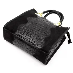   Luka 26-072 fekete krokodilmintás-velúr bőr női kézitáska 30 x 28 x 13 cm