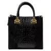 Luka 26-072 fekete krokodilmintás-velúr bőr női kézitáska 30 x 28 x 13 cm