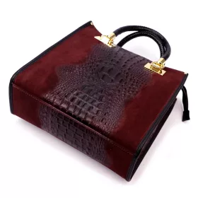    Dámska kabelka z kože s krokodílím vzorom v bordovej farbe, semišová, Luka 26-072 CROCO, 30 x 28 cm