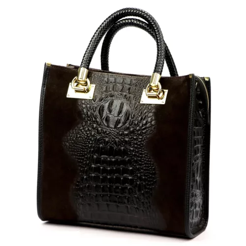  Dámska kožená kabelka Luka 26-072 CROCO hnedá