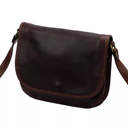  Dámska kožená crossbody kabelka Florence 2005 tmavohnedej farby, 25 x 20 x 8 cm