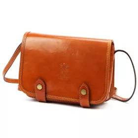    Dámska lesklá kožená crossbody kabelka Florence 58 koňakovohnedej farby 20 x 15 x 7 cm