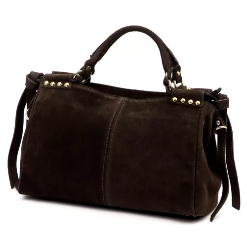  Dámska semišová kožená kabelka Camilla PREMIUM 10.008 tmavohnedá 35 x 23 x 16 cm