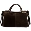  Dámska semišová kožená kabelka Camilla PREMIUM 10.008 tmavohnedá 35 x 23 x 16 cm