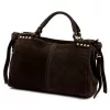  Dámska semišová kožená kabelka Camilla PREMIUM 10.008 tmavohnedá 35 x 23 x 16 cm