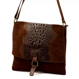    Dámska kabelka cez rameno z hnedej semišovej kože Luka 26-076 CROCO, 31 x 26 x 5 cm