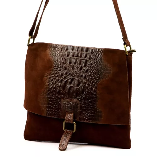  Dámska kabelka cez rameno z hnedej semišovej kože Luka 26-076 CROCO, 31 x 26 x 5 cm