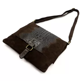    Dámska semišová kožená kabelka Luka 26-076 CROCO tmavohnedá, cez rameno 31 x 26 x 5 cm