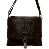  Dámska semišová kožená kabelka Luka 26-076 CROCO tmavohnedá, cez rameno 31 x 26 x 5 cm