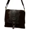  Dámska semišová kožená kabelka Luka 26-076 CROCO tmavohnedá, cez rameno 31 x 26 x 5 cm