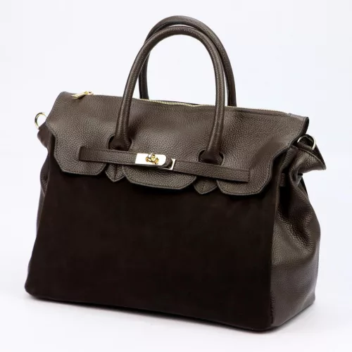  Dámska kožená kabelka Camilla PREMIUM 10.009 tmavohnedá 40 x 30 x 19 cm