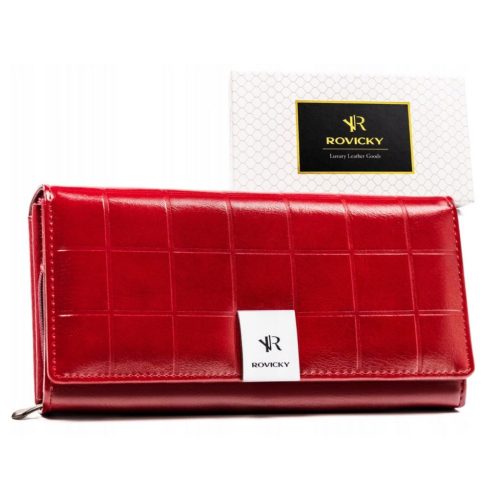  Dámska veľká peňaženka Rovicky RPX-20A-3 z kože a kožených vlákien v červenej farbe