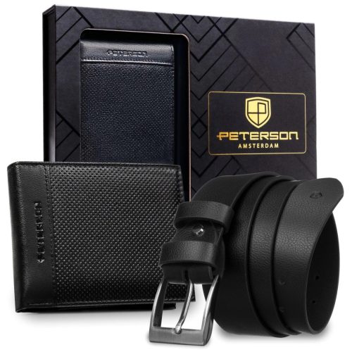  Pánska darčeková sada z hovädzej kože Peterson PTN N992-DOT BLACK 3,5 x 125 cm