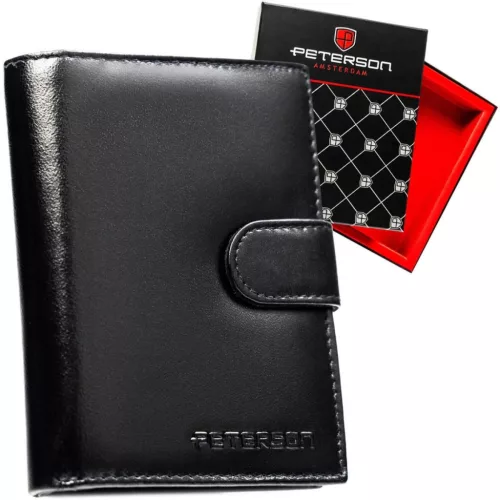  Pánska kožená peňaženka Peterson PTN N4L-NGV čierna 10 x 12,5 x 2 cm