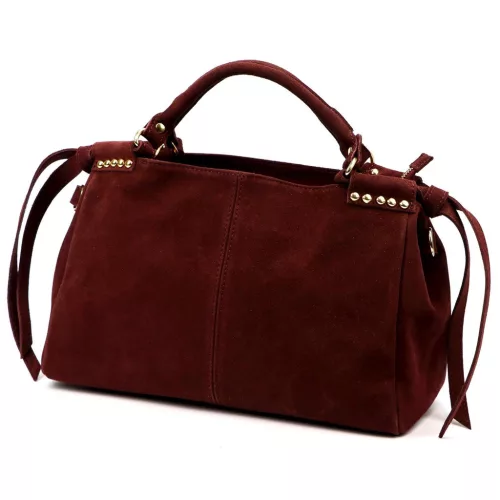  Dámska kabelka Camilla PREMIUM 10.008 z bordovej semišovej kože 35 x 23 x 16 cm