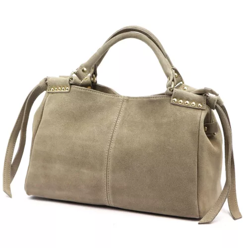  Dámska kožená kabelka Camilla PREMIUM 10.008 v béžovej farbe, semišová, 35 x 23 x 16 cm