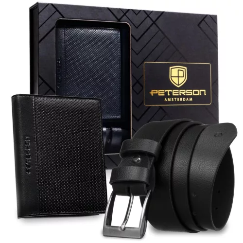  Pánska darčeková sada z hovädzej kože Peterson PTN SET N4-DOT BLACK