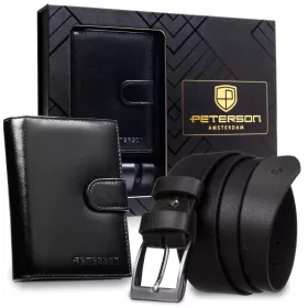    Pánska darčeková sada z hovädzej kože Peterson PTN SET N4L-NGV-BW BLACK