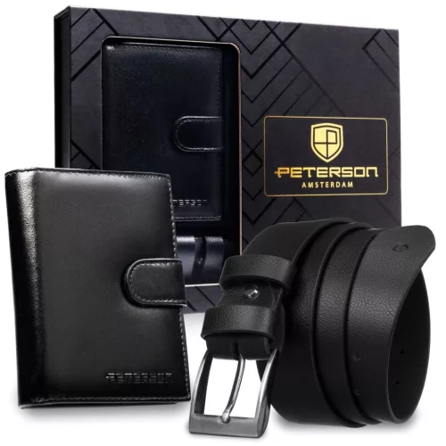  Pánska darčeková sada z hovädzej kože Peterson PTN SET N4L-NGV-BW BLACK