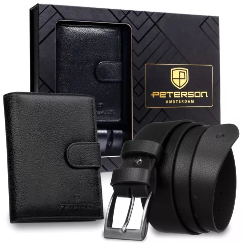  Pánska darčeková sada z hovädzej kože Peterson PTN SET N4L-SPDM-BW BLACK