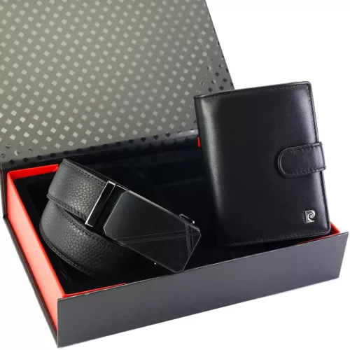  Darčeková sada pánskej koženej peňaženky Pierre Cardin ZG-210-BA s čiernym lemom 130 cm