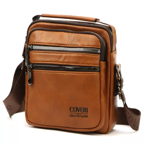  Pánska polyesterová taška na opasek Coveri C5022 v koňakovej farbe 18,5 x 21 x 8 cm