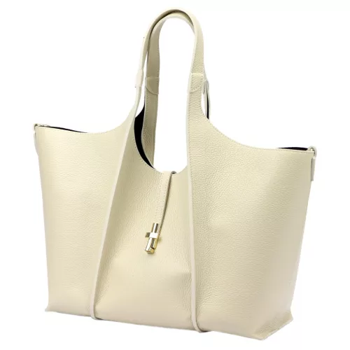  Dámska kožená kabelka Luka 26-068 DOLLARO krémovej farby 45 x 30 x 16 cm