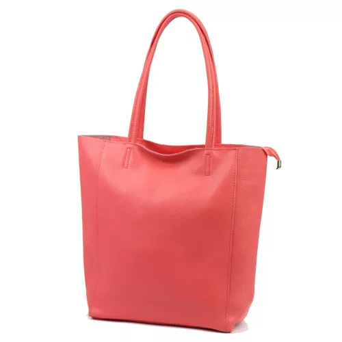  Dámska kožená kabelka cez rameno Luka 26-084 koralovo červená, shopper 40 x 37 x 13 cm
