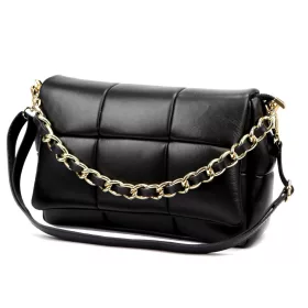    Dámska kožená crossbody kabelka Camilla PREMIUM 10.011 čierna s retiazkovým uchom 33 x 20 x 12 cm