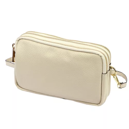  Dámska kožená kabelka cez rameno Luka 26-088 béžovej farby, crossbody 22 x 13 x 7 cm