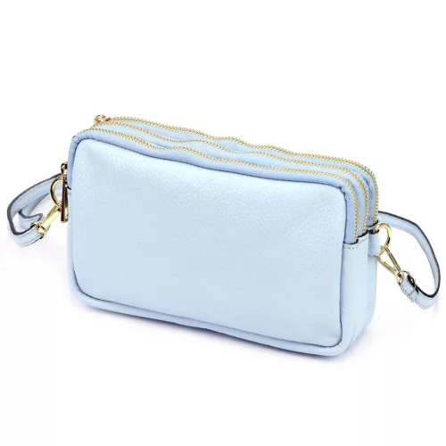  Dámska kožená kabelka cez rameno Luka 26-088 v svetlomodrej farbe, crossbody, 22 x 13 x 7 cm