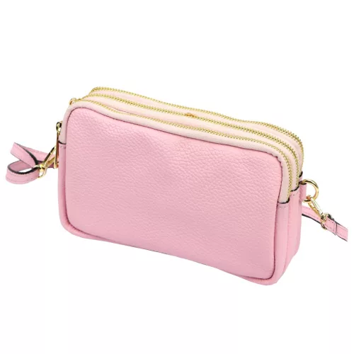  Dámska kožená kabelka cez rameno Luka 26-088 pastelovo ružová, crossbody 22 x 13 x 7 cm