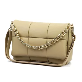    Dámska kožená crossbody kabelka Camilla PREMIUM 10.011 v béžovej farbe s retiazkovým uchom, 33 x 20 x 12 cm